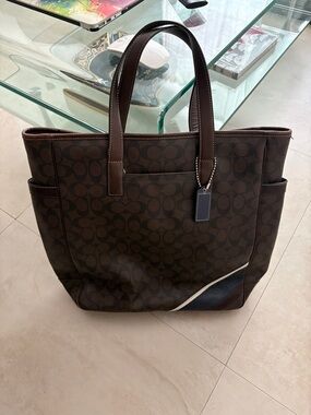 Coach Brown Signature Canvas Tote with Leather Trim